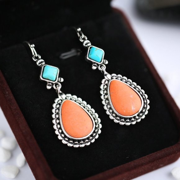 Jewelry - 🌸Bohemian Water Boho Drop Orange Stone Vintage Earrings for Women, UNVN12426